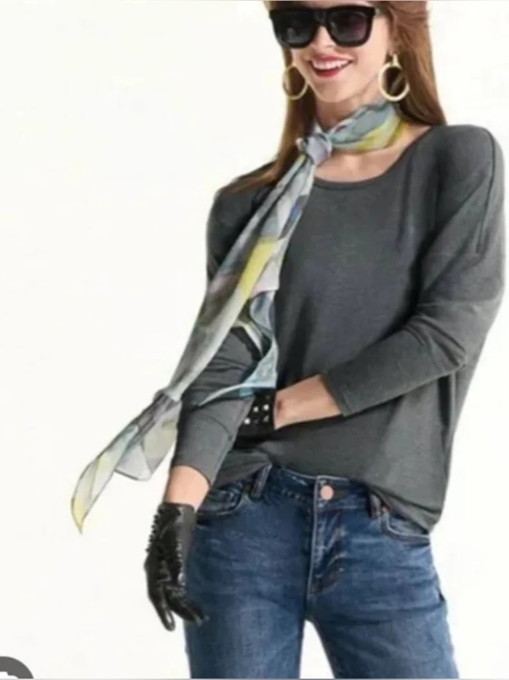 CABI Charcoal Grey Long Sleeve Dolman Cut Up Long Sleeve Tee Size Medium